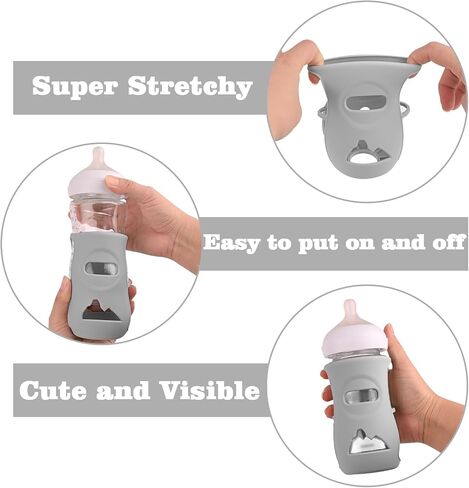 3 Pack Silicone Sleeves for Avent Natural Glass Baby Bottles, Anti Breakage Baby Bottle Holder, Compatible Philips Avent Glass Natural Baby Bottle 4 oz(Grey+Dark Blue+Apricot) in Kuwait
