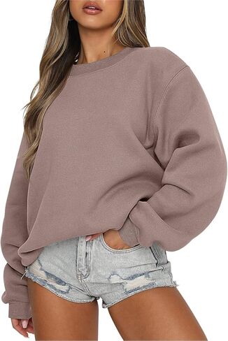 ANRABESS Women's Long Sleeve Sweatshirt Casual Crewneck Loose Fit Pullover Hoodie Fleece Fall Tops in Saudi Arabia
