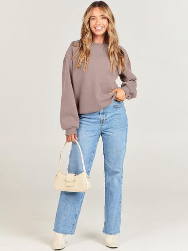 ANRABESS Women's Long Sleeve Sweatshirt Casual Crewneck Loose Fit Pullover Hoodie Fleece Fall Tops in Saudi Arabia