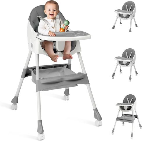 Ktaxon Foldable Baby High Chair, 3-in-1 Portable Toddler Highchair, Pink | Convertible High Chairs with 5-Point Safety Harness, Easy to Clean Tray, Storage Bag, For Babies & Toddlers, Home Travel in Saudi Arabia
