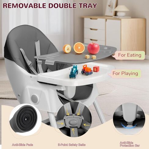 Ktaxon Foldable Baby High Chair, 3-in-1 Portable Toddler Highchair, Pink | Convertible High Chairs with 5-Point Safety Harness, Easy to Clean Tray, Storage Bag, For Babies & Toddlers, Home Travel in Saudi Arabia