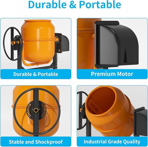Tabu 5.0 cu.ft. خلاط الأسمنت الكهربائي ، خلاط الخرسانة المحمولة ، خلط الملاط للبذور/الجص ، أدوات خلط الأسمنت القائمة بذاتها مع عجلات للجص ، البرتقالي in Kuwait