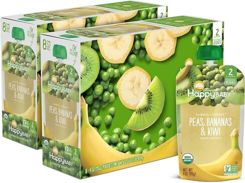 Happy Baby Organics Stage 2 Baby Food Pouches, Gluten Free, Vegan & Healthy Snack, Clearly Crafted Fruit & Veggie Puree, Green Beans Pears & Spinach, 4 Ounces (Pack of 1) in Saudi Arabia
