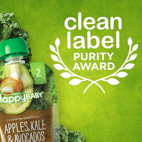 Happy Baby Organics Stage 2 Baby Food Pouches, Gluten Free, Vegan & Healthy Snack, Clearly Crafted Fruit & Veggie Puree, Green Beans Pears & Spinach, 4 Ounces (Pack of 1) in Saudi Arabia