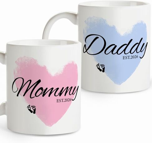Daddy Mommy Est 2025 Mugs ، Hew Parents Gifts لأول مرة 2025 ، إعلان الحمل للآباء والأمهات ، هدايا استحمام الطفل لأبي أمي شاي كوب 11 أوقية in Saudi Arabia