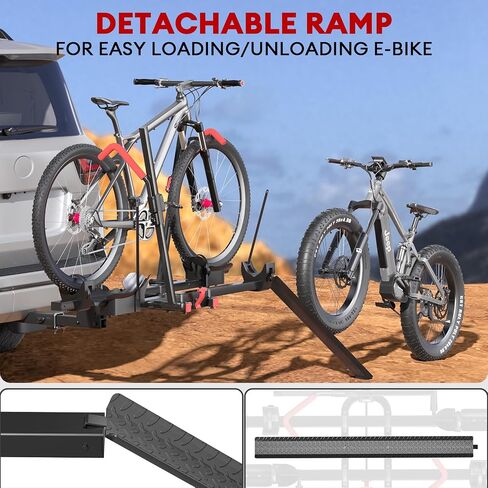 Hitch 2 EBike Rack with Ramp, 170lbs Capacity Electric Bike Carrier Foldable for 2 Heavy Ebike, Up to 5-inch Fat Tire Bicycle, 2" Receiver for Car, SUV, RV, Truck, Black in Saudi Arabia