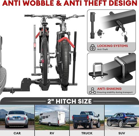 Hitch 2 EBike Rack with Ramp, 170lbs Capacity Electric Bike Carrier Foldable for 2 Heavy Ebike, Up to 5-inch Fat Tire Bicycle, 2" Receiver for Car, SUV, RV, Truck, Black in Saudi Arabia