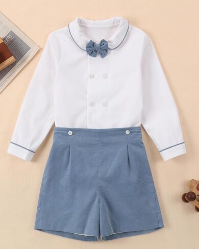 Toddler Boy Clothes Suit | Baby Boys Long Sleeve Formal Outfit with Bowtie + Pants | Wedding Birthday Party Suits in Saudi Arabia