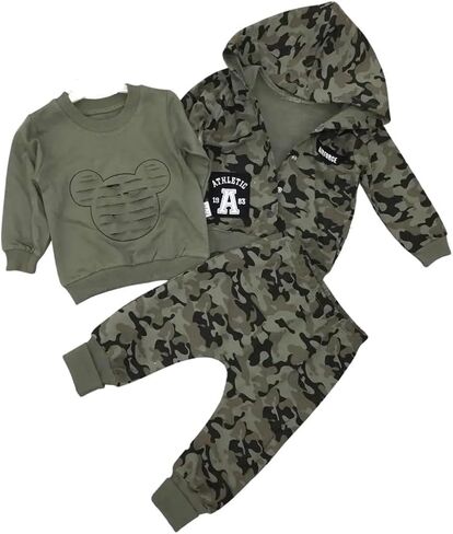 Air Force Baby Boys 3 قطع ملابس مجموعة مموهة سترة ، قميص طويل الأكمام ، سراويل وملابس عسكرية عارضة in Saudi Arabia