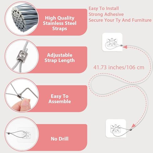 6pcs تلفزيون الأشرطة السلامة سلامة قابلة للتعديل من الفولاذ المقاوم للصدأ مضاد للرسوم لدقيق الطفل لا تصميم لاصق الحفر شاشات مسطحة آمنة لخزانة الجدار أو السلامة المكتبية سهلة التثبيت in Saudi Arabia