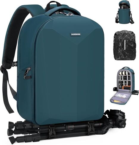 RAINSMORE Camera Backpack Hard Shell for DSLR/SLR Waterproof Camera Bag with Laptop Compartment 15.6 Inch Professional Camera Case with Rain Cover Photography Backpack Bag with Camera Lens Case Black in Saudi Arabia