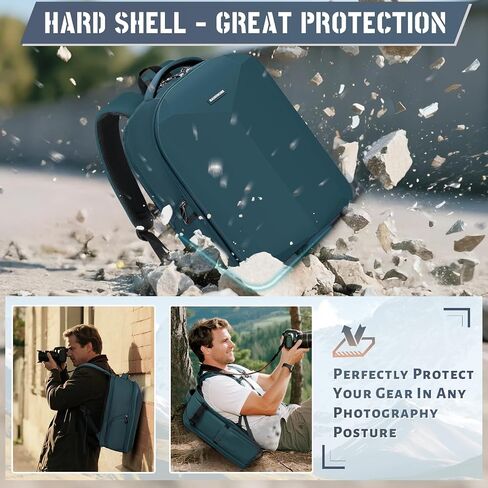 RAINSMORE Camera Backpack Hard Shell for DSLR/SLR Waterproof Camera Bag with Laptop Compartment 15.6 Inch Professional Camera Case with Rain Cover Photography Backpack Bag with Camera Lens Case Black in Saudi Arabia