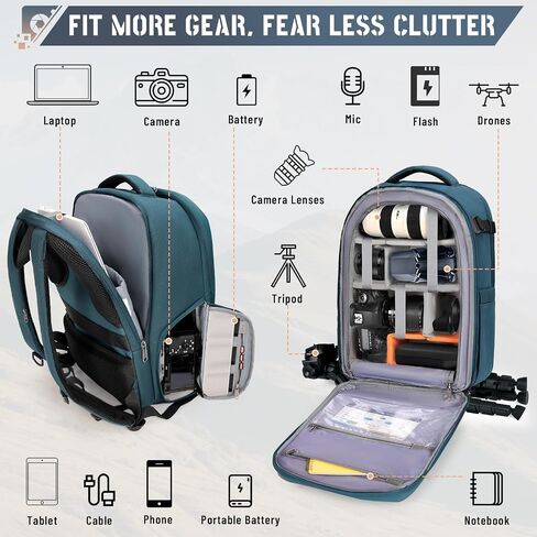 RAINSMORE Camera Backpack Hard Shell for DSLR/SLR Waterproof Camera Bag with Laptop Compartment 15.6 Inch Professional Camera Case with Rain Cover Photography Backpack Bag with Camera Lens Case Black in Saudi Arabia