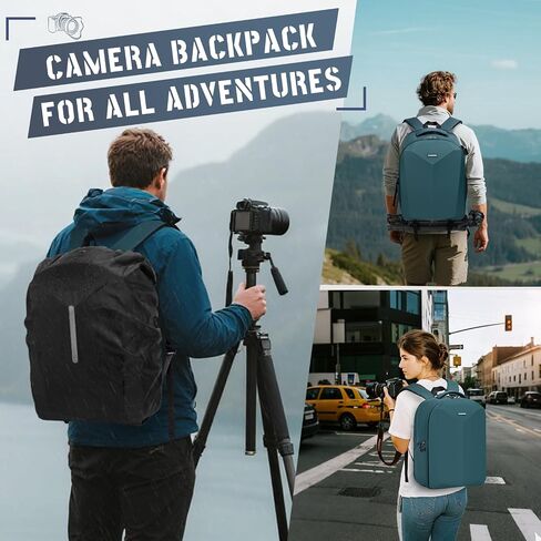 RAINSMORE Camera Backpack Hard Shell for DSLR/SLR Waterproof Camera Bag with Laptop Compartment 15.6 Inch Professional Camera Case with Rain Cover Photography Backpack Bag with Camera Lens Case Black in Saudi Arabia