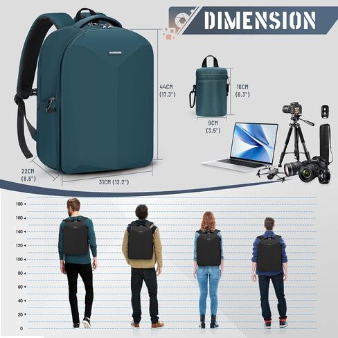 RAINSMORE Camera Backpack Hard Shell for DSLR/SLR Waterproof Camera Bag with Laptop Compartment 15.6 Inch Professional Camera Case with Rain Cover Photography Backpack Bag with Camera Lens Case Black in Saudi Arabia