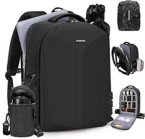 RAKERMORE RAKERMORE CAMERAMPACK قشرة صلبة لـ DSLR/SLR حقيبة كاميرا مقاومة للماء مع مقصورة كمبيوتر محمول 15.6 بوصة مع حقيبة على ظهره على غطاء محترف مع علبة العدسة الكاميرا الأسود in Saudi Arabia