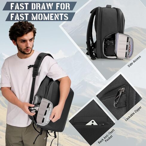 RAKERMORE RAKERMORE CAMERAMPACK قشرة صلبة لـ DSLR/SLR حقيبة كاميرا مقاومة للماء مع مقصورة كمبيوتر محمول 15.6 بوصة مع حقيبة على ظهره على غطاء محترف مع علبة العدسة الكاميرا الأسود in Saudi Arabia