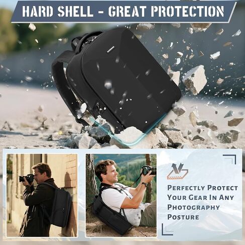 RAKERMORE RAKERMORE CAMERAMPACK قشرة صلبة لـ DSLR/SLR حقيبة كاميرا مقاومة للماء مع مقصورة كمبيوتر محمول 15.6 بوصة مع حقيبة على ظهره على غطاء محترف مع علبة العدسة الكاميرا الأسود in Saudi Arabia