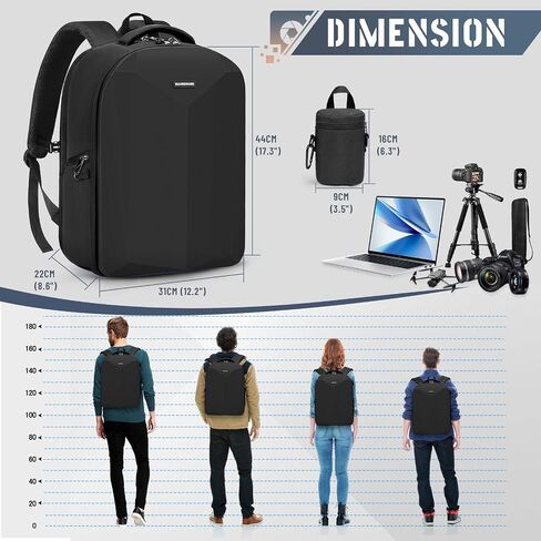 RAKERMORE RAKERMORE CAMERAMPACK قشرة صلبة لـ DSLR/SLR حقيبة كاميرا مقاومة للماء مع مقصورة كمبيوتر محمول 15.6 بوصة مع حقيبة على ظهره على غطاء محترف مع علبة العدسة الكاميرا الأسود in Saudi Arabia