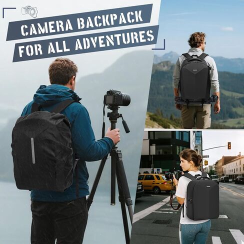 RAKERMORE RAKERMORE CAMERAMPACK قشرة صلبة لـ DSLR/SLR حقيبة كاميرا مقاومة للماء مع مقصورة كمبيوتر محمول 15.6 بوصة مع حقيبة على ظهره على غطاء محترف مع علبة العدسة الكاميرا الأسود in Saudi Arabia
