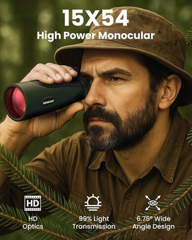 15x54 Monoculars for Adults High Powered, Compact Waterproof Telescope | HD Monocular Telescope with BAK4 Prism & FMC Lens for Bird Watching, Hunting, Hiking and Camping - Waterproof and Fogproof in Saudi Arabia