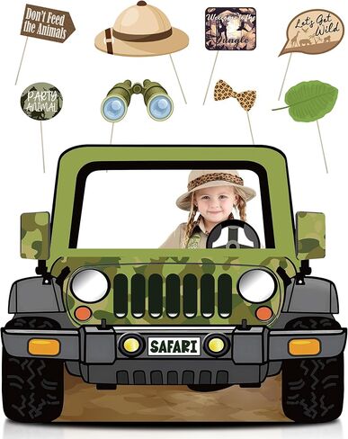 Jungle Safari Jeep Photo Booth Prop - قطع من الورق المقوى الكبيرة لحفلة عيد ميلاد الغابة ، موضوع مغامرة حديقة الحيوان ، زخارف دش الطفل Safari (1 PCS) in Kuwait