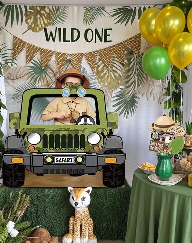 Jungle Safari Jeep Photo Booth Prop - قطع من الورق المقوى الكبيرة لحفلة عيد ميلاد الغابة ، موضوع مغامرة حديقة الحيوان ، زخارف دش الطفل Safari (1 PCS) in Kuwait