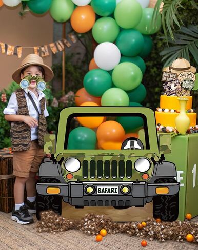 Jungle Safari Jeep Photo Booth Prop - قطع من الورق المقوى الكبيرة لحفلة عيد ميلاد الغابة ، موضوع مغامرة حديقة الحيوان ، زخارف دش الطفل Safari (1 PCS) in Kuwait