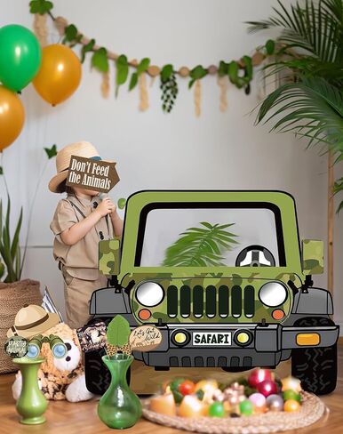 Jungle Safari Jeep Photo Booth Prop - قطع من الورق المقوى الكبيرة لحفلة عيد ميلاد الغابة ، موضوع مغامرة حديقة الحيوان ، زخارف دش الطفل Safari (1 PCS) in Kuwait