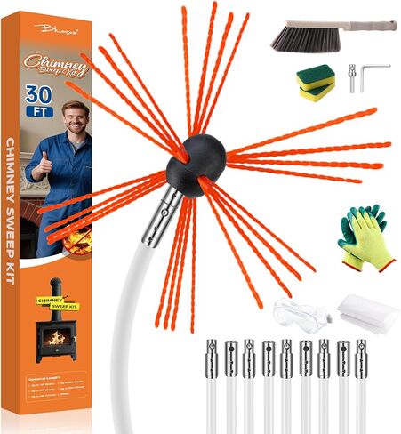 Bluesea 30 Feet Chimney Sweep Kit, Ergonomic Chimney Cleaning Kit, Extends Up to 30 Feet, Chimney Cleaner, Chimney Cleaning Tools, Chimney Cleaning System with Strong Brush, 9 Flexible Chimney Rods in Saudi Arabia