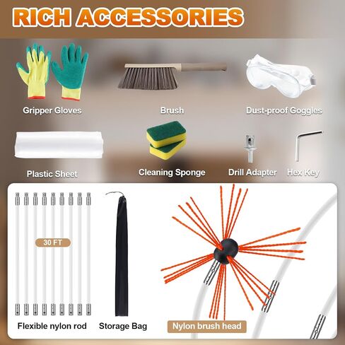 Bluesea 30 Feet Chimney Sweep Kit, Ergonomic Chimney Cleaning Kit, Extends Up to 30 Feet, Chimney Cleaner, Chimney Cleaning Tools, Chimney Cleaning System with Strong Brush, 9 Flexible Chimney Rods in Saudi Arabia