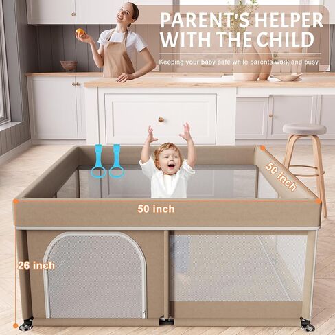 Playpen Omzer Baby مع MAT 71 "× 59" - ممساح كبير جدًا للأطفال والأطفال الصغار مع حصيرة متضمنة ، ومسرح أمان للطفل مع بوابة ، و Playpen Soft Sponge Gate Playpen مع Mat Velcro مستقرة in Kuwait