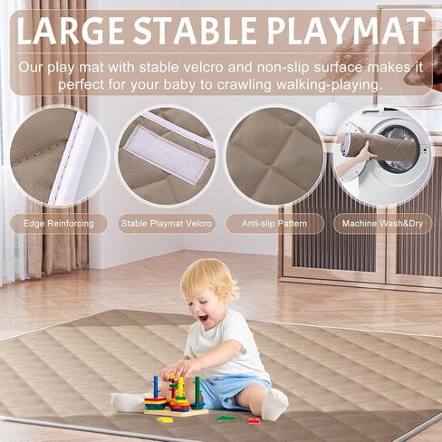Playpen Omzer Baby مع MAT 71 "× 59" - ممساح كبير جدًا للأطفال والأطفال الصغار مع حصيرة متضمنة ، ومسرح أمان للطفل مع بوابة ، و Playpen Soft Sponge Gate Playpen مع Mat Velcro مستقرة in Kuwait