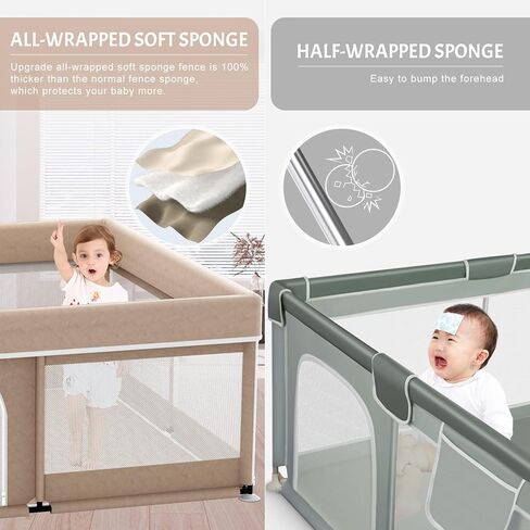 Playpen Omzer Baby مع MAT 71 "× 59" - ممساح كبير جدًا للأطفال والأطفال الصغار مع حصيرة متضمنة ، ومسرح أمان للطفل مع بوابة ، و Playpen Soft Sponge Gate Playpen مع Mat Velcro مستقرة in Kuwait