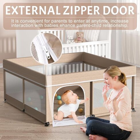 Playpen Omzer Baby مع MAT 71 "× 59" - ممساح كبير جدًا للأطفال والأطفال الصغار مع حصيرة متضمنة ، ومسرح أمان للطفل مع بوابة ، و Playpen Soft Sponge Gate Playpen مع Mat Velcro مستقرة in Kuwait