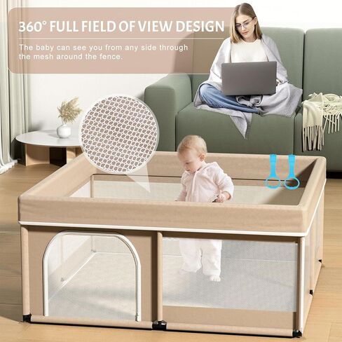 Playpen Omzer Baby مع MAT 71 "× 59" - ممساح كبير جدًا للأطفال والأطفال الصغار مع حصيرة متضمنة ، ومسرح أمان للطفل مع بوابة ، و Playpen Soft Sponge Gate Playpen مع Mat Velcro مستقرة in Kuwait