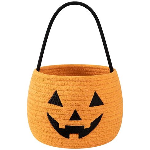 OIAHOMY Halloween Pumpkin Basket, Trick or Treat Pumpkin Candy Bucket, Cotton Rope Woven Basket for Girls/Boys, Orange in Kuwait
