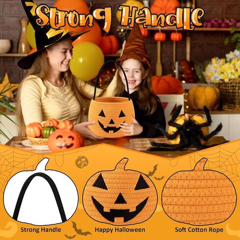 OIAHOMY Halloween Pumpkin Basket, Trick or Treat Pumpkin Candy Bucket, Cotton Rope Woven Basket for Girls/Boys, Orange in Kuwait