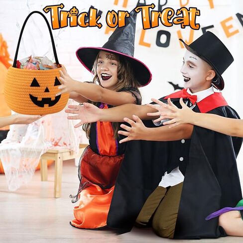 OIAHOMY Halloween Pumpkin Basket, Trick or Treat Pumpkin Candy Bucket, Cotton Rope Woven Basket for Girls/Boys, Orange in Kuwait