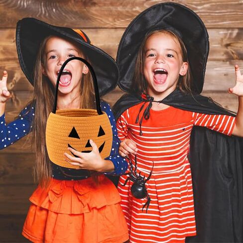 OIAHOMY Halloween Pumpkin Basket, Trick or Treat Pumpkin Candy Bucket, Cotton Rope Woven Basket for Girls/Boys, Orange in Kuwait