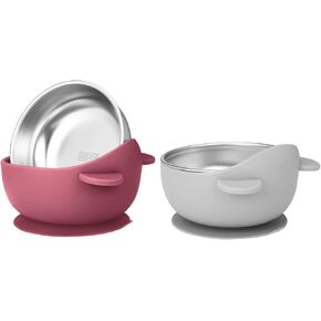 2 Pack Stainless Steel Baby Bowls with Suction, Toddler Bowls with Removable Silicone Shell for Kids, Non-Slip Toddler Baby Feeding Set Dishwasher Safe-Gray & Blue in Saudi Arabia