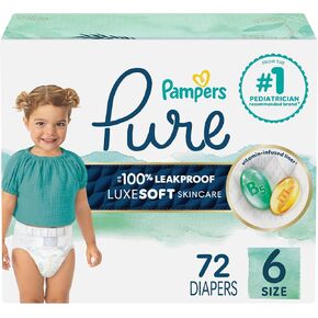 Pampers Pure Protection Baby Diapers, Size 6 (35+ lbs), 72 Count, Up to 100% Leakproof, Premium Plant-Based Skin Protection, Hypoallergenic Soft Diapers in Kuwait