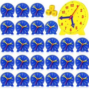 Batiyeer 25 PCS Teaching Clock Kit تعلم معرفة الوقت بتدريس الساعة المصغرة مع 3 Time Dice Classroom Teachational Kit للطالب مدرس تطوير الرياضيات الأساسي والفصول الدراسية لوازم الفصول الدراسية in Kuwait