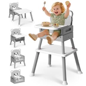 AVIDOR Baby Highchair for Babies and Toddlers, 6 in 1 High Chair with 5 Point Harness and Removable Safe Tray, Easy Clean& Ergonomic, Cute Bear Cunshion Baby Highchair for 6-36 Months and 35 lbs, Gray in Saudi Arabia