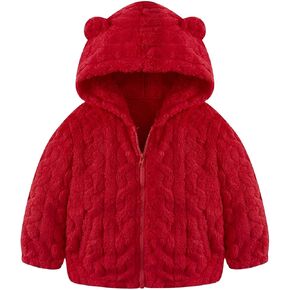 Toddler Fleece Jacket Girls Hooded Zip-up Coat Warm Winter Clothes with Pocket 2-6 Years in Kuwait