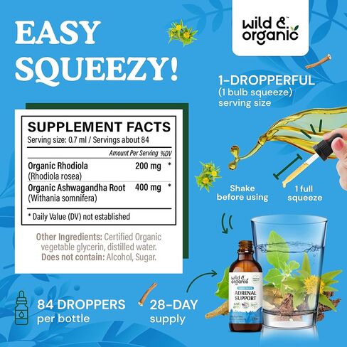 الدعم اليومي لصحة الغدة الكظرية - مكمل طبيعي لقوة الغدة الكظرية للنساء والرجال - مركب قطرات سائل الغدة الكظرية مع جذور الروديولا العضوية وجذور أشواغاندا - صبغة نباتية - 4 أونصة سائلة. أوز. in Kuwait