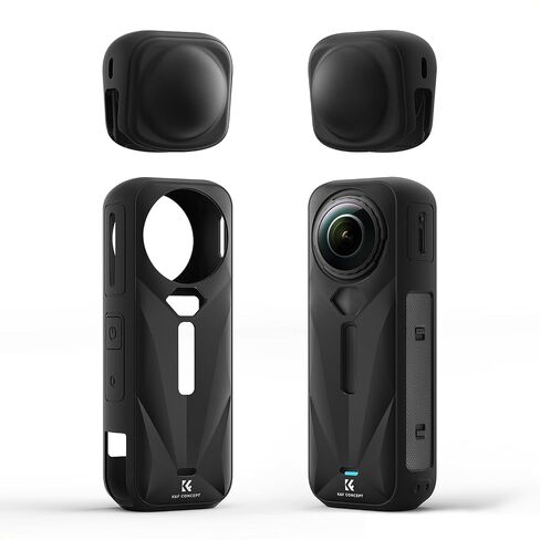 K&F Concept Black Silicone Sleeve Case for Insta360 X5, Soft Protective Case with Lens Cover, Battery Side Open, All-Round Protect Action Camera Accessories in Saudi Arabia
