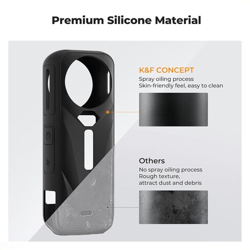 K&F Concept Black Silicone Sleeve Case for Insta360 X5, Soft Protective Case with Lens Cover, Battery Side Open, All-Round Protect Action Camera Accessories in Saudi Arabia