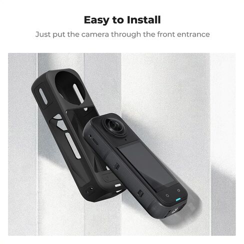K&F Concept Black Silicone Sleeve Case for Insta360 X5, Soft Protective Case with Lens Cover, Battery Side Open, All-Round Protect Action Camera Accessories in Saudi Arabia