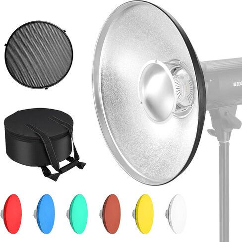 Soonpho 16inch/42cm Silver Beauty Dish Standard Reflector with Honeycomb Grid,Six-Color Diffuser and Bag,for Bowens Mount Studio Strobe Flash Like Godox AD200 AD100Pro in Saudi Arabia